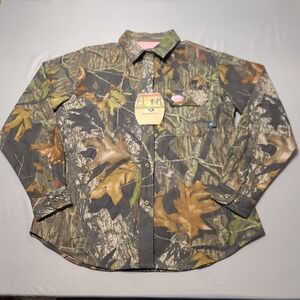 Mossy Oak Womens Button Down Shirt L Camo Break Up Infinity NWT 100% Cotton